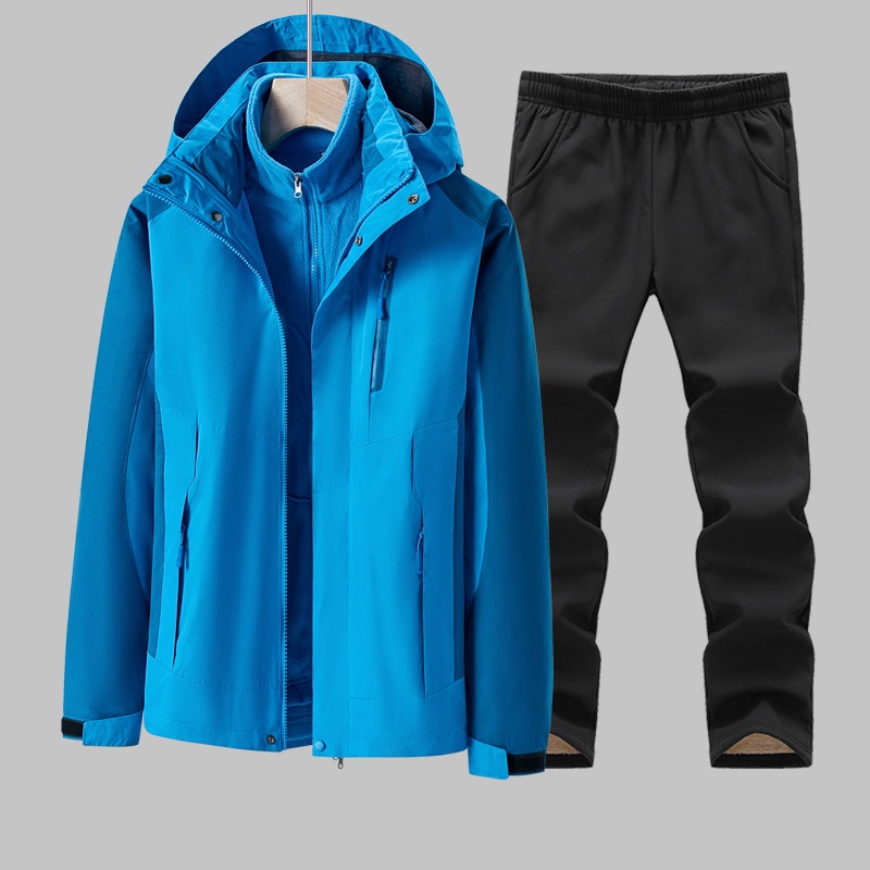 001 Outdoor Jacket Women Three-in-One Suit Men Fleece-Lined Thickened Detachable Two-Piece Set Warm Windproof Plu Size_voghion.com