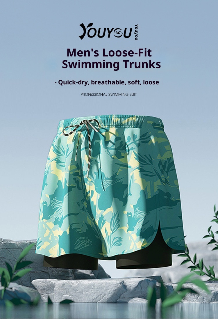 001 Adult Trunks Men's Quick-Drying Large Size Ai-Embarrassme New Professional Double-Layer Three-Poi Swimming_voghion.com