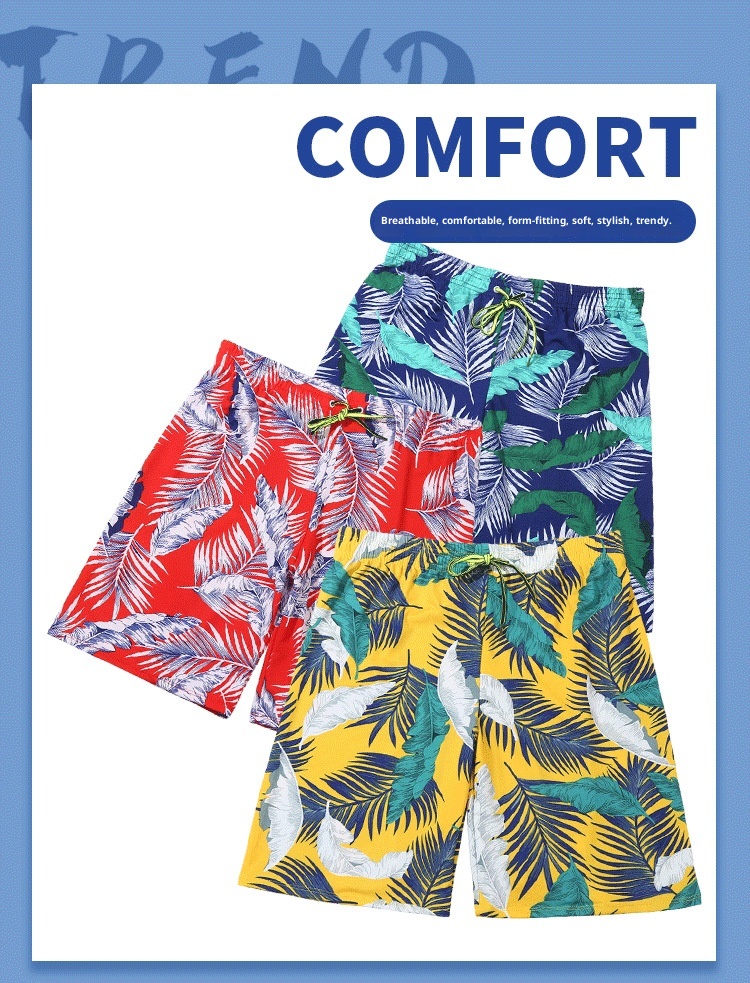 001 Baiya Five-Point Badehose für Herren, modische, vollständig gefütterte Badehose mit Digitaldruck und langem Bein, ideal für heiße Quellen und mehr._voghion.com