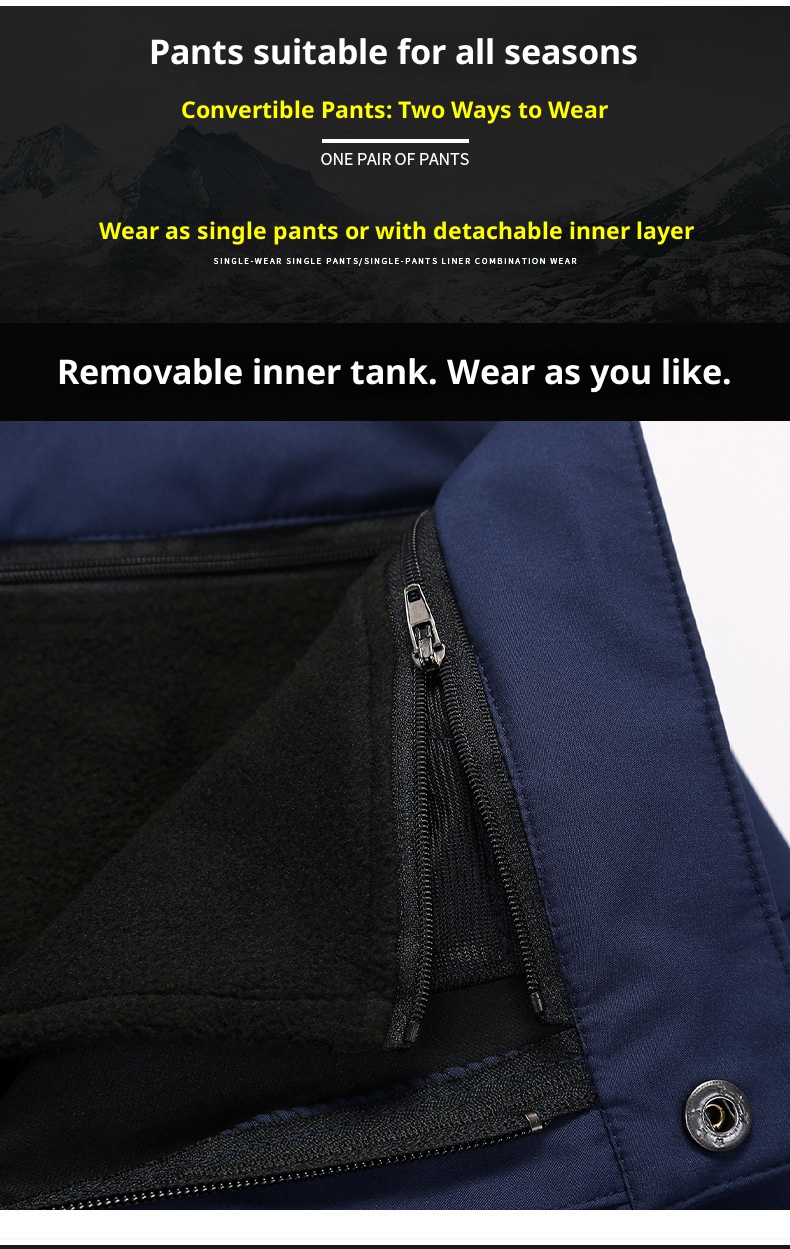 001 Outdoo Wholesale Autumn Winte In Stock Lined Thickened Unisex Two-Piece Set Softshell Pants With Removable Fleece_voghion.com