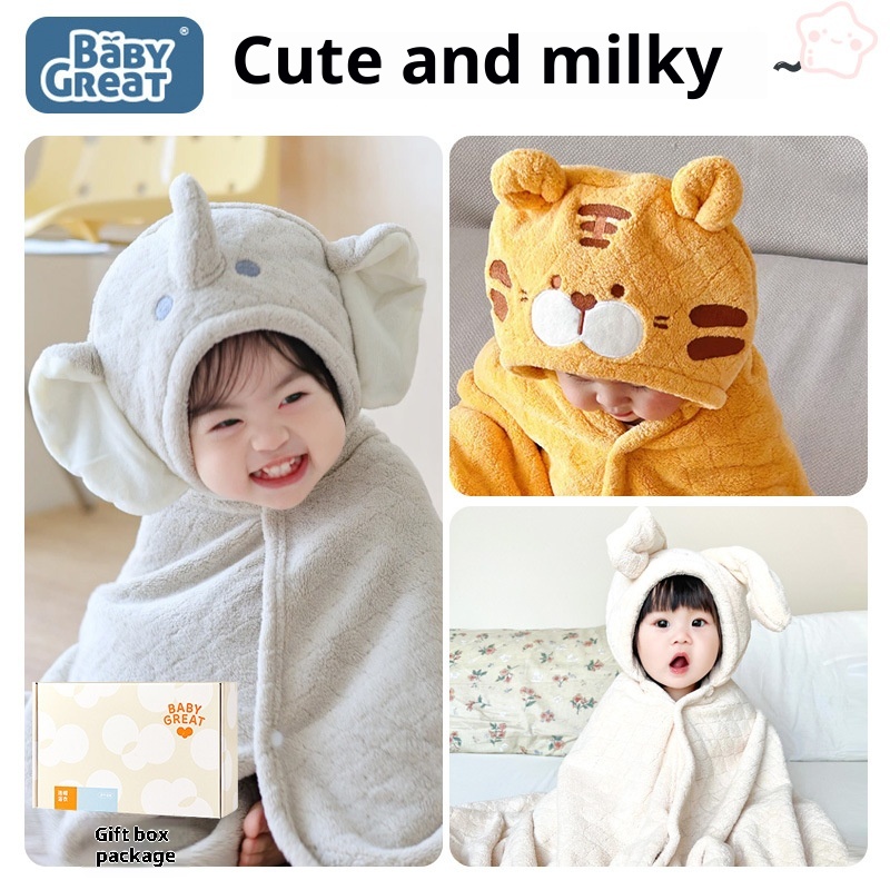 Capa Infantil Lillian Babygreat para Recém-Nascidos, Roupão de Banho com Capuz Ultramacio, Toalha de Banho Espessa, Absorvente e de Secagem Rápida_voghion.com