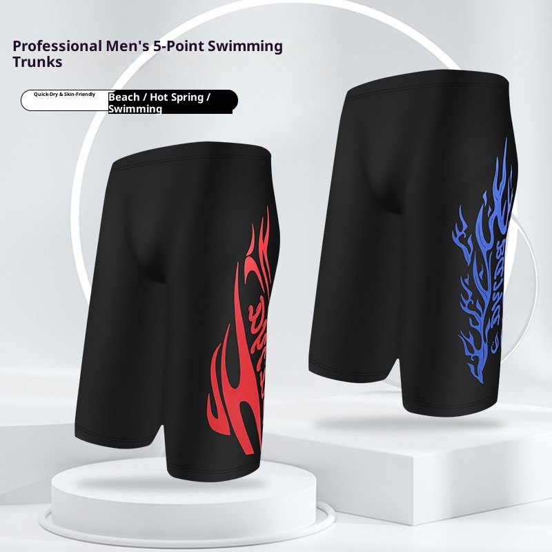 001 Mn's Swim Fashion Flam Print Larg Siz Fiv-Point Shorts Hot Spring Anti-Embarrassmnt Adult Swimming Trunks_voghion.com
