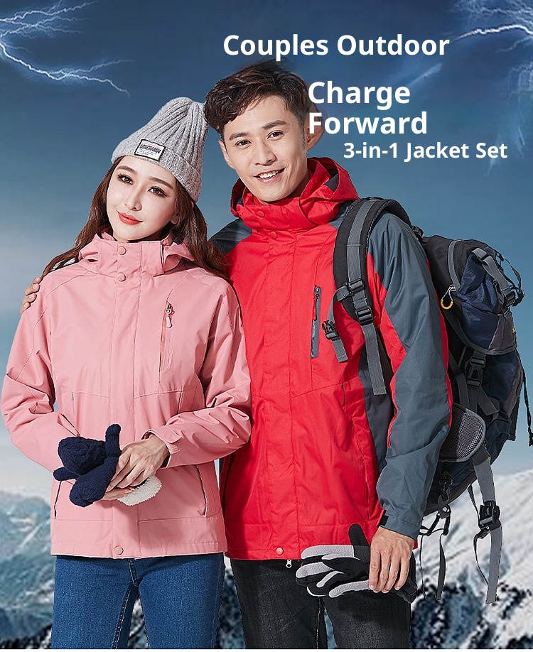001 Outdoor Jacket Women Three-in-One Suit Men Fleece-Lined Thickened Detachable Two-Piece Set Warm Windproof Plu Size_voghion.com