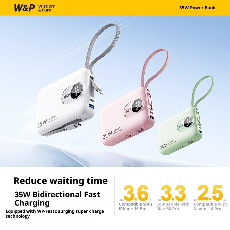 techglobe W&P Power Bank With Built-in Cable, Compact And Portable, Ultra-Thin, 2W MAh Large Capacity, 45W Fast Charging, Airplane_voghion.com