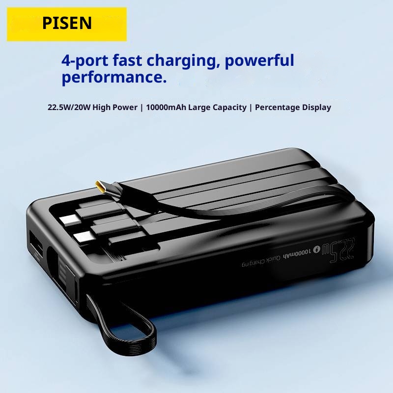 techglobe Pinsheng Bank 10000mAh Mini-Powerbank mit integriertem Kabel, 3C-zertifiziert, Schnellladefunktion_voghion.com