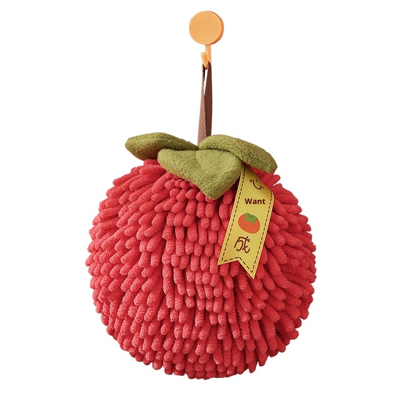 Lillian Red Festive Ruyi Persimmon Chenille Ball Gift Kitchen Hanging Absorbent Hand Towels Cross-Border_voghion.com