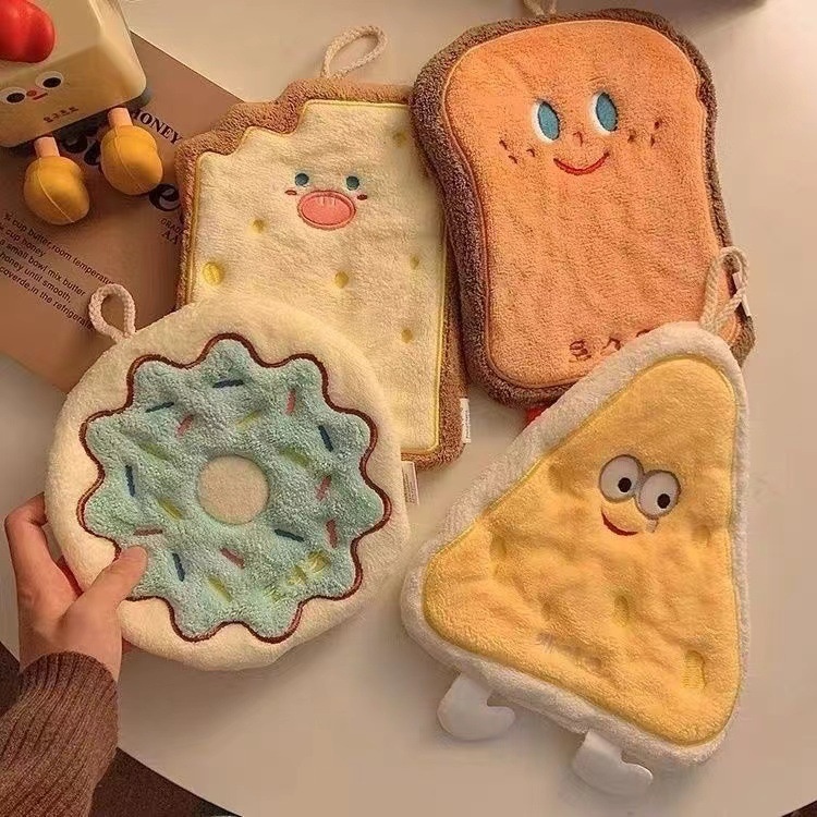 Lillian Baking Series Coral Fleece Cheese Card Hanging Cartoon Absorbent Thickened Bathroom Kitchen Hand Towel_voghion.com
