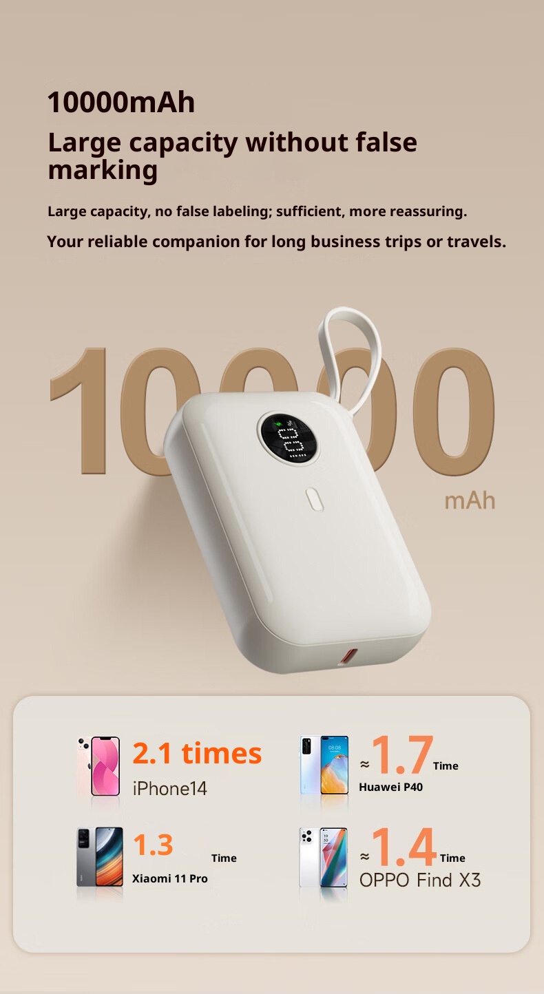 techglobe 3C-zertifizierte Mini-Powerbank mit integriertem Kabel, kompatibel mit Huawei 15/16, kompakt, tragbar, Schnellladefunktion_voghion.com