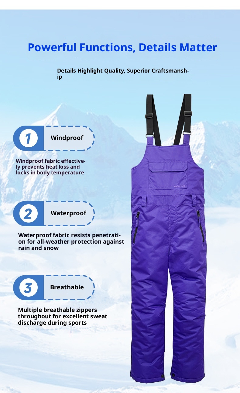 001 Yetişkin Çocuk Tulum Pantolon Erkek ve Kız Çocukları İçin, Kalınlaştırılmış, Sıcak, Su Geçirmez, Kar Ülkesi Beyaz Profesyonel Kayak Takımı_voghion.com