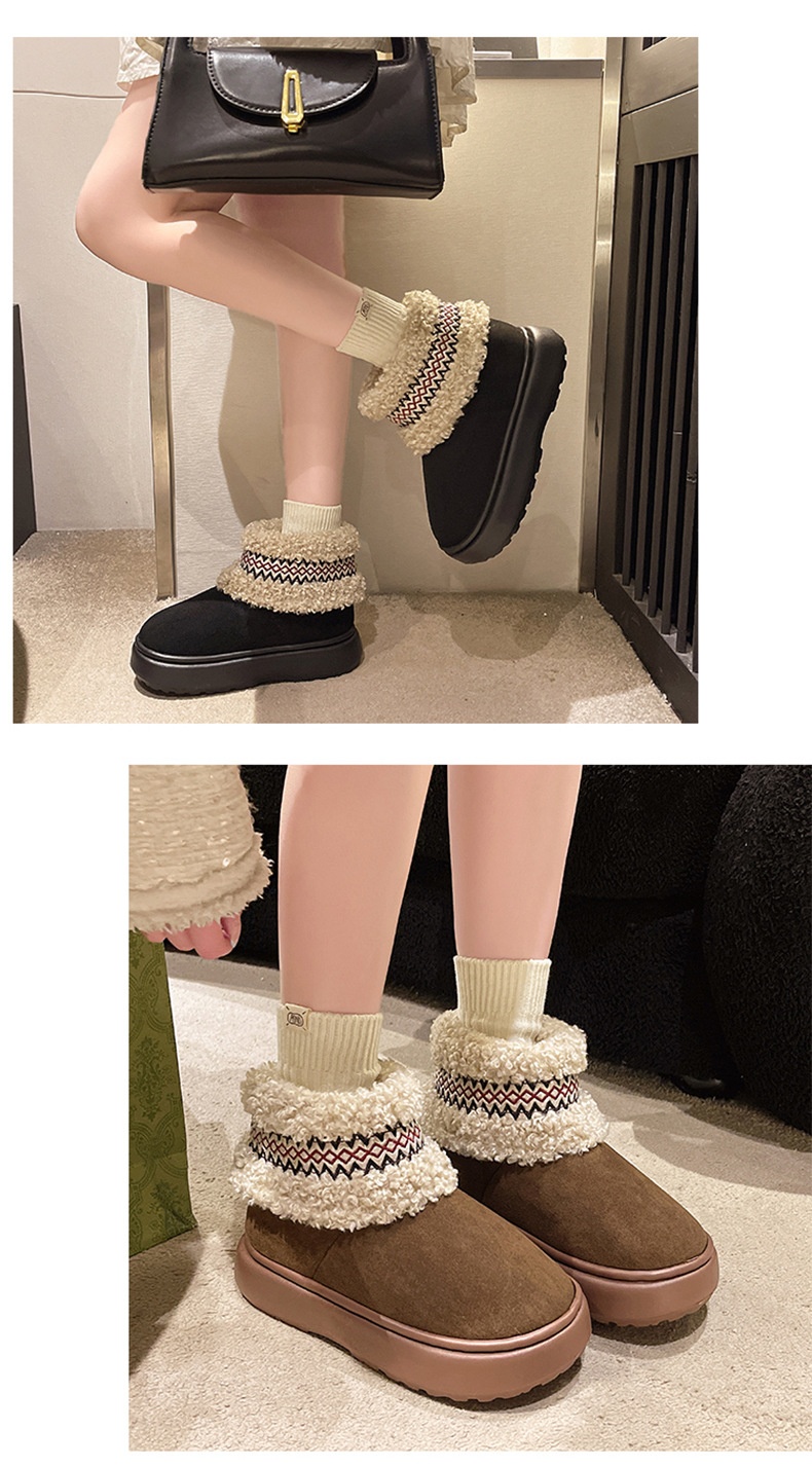 Zees Qidan Shoe Factory Women's Winter Snow Boots Korean Style Fleece-Lined Warm High-Top EVA Thick Sole Non-Slip Heel Cotton_voghion.com