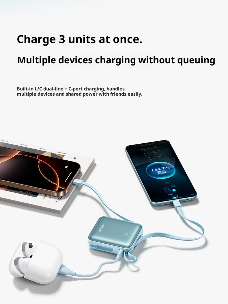 techglobe JileTang Nuovo alimentatore portatile compatto da 10000 mAh con cavo, ricarica rapida da 22,5 W, dropshipping_voghion.com