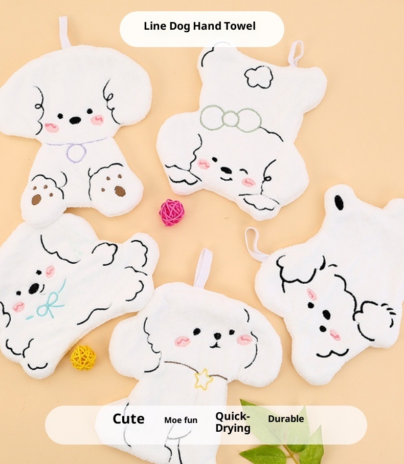 Lillian Dog Coral Fleece Kitchen Bathroom Non-Absorbent Cartoon Children's Hanging Towel Gift Hand Drying_voghion.com