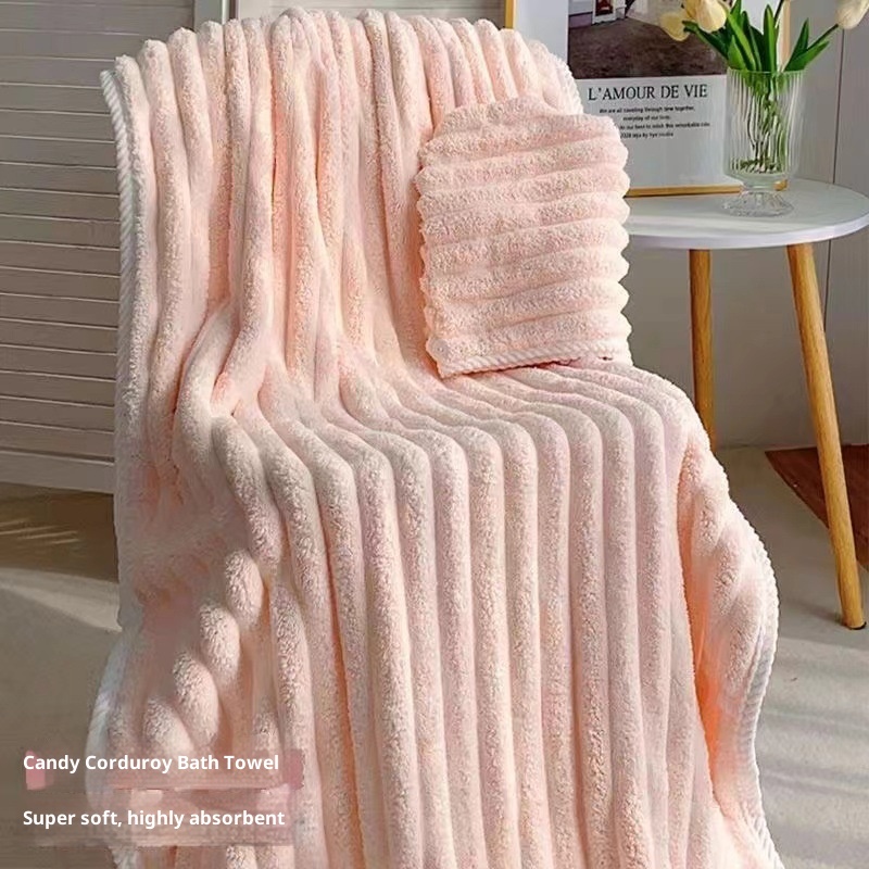Lillian Candy Stripe Coral Fleece Face Absorbent Quick-Dry Non-Shedding High-End Bath Towel For Men And Women_voghion.com