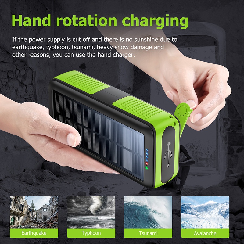 TechGlobe Hand Crank Solar Bank 61200mAh With Built-in Cable, Two-Way Fast Charging Power Pack PSE/METI_voghion.com