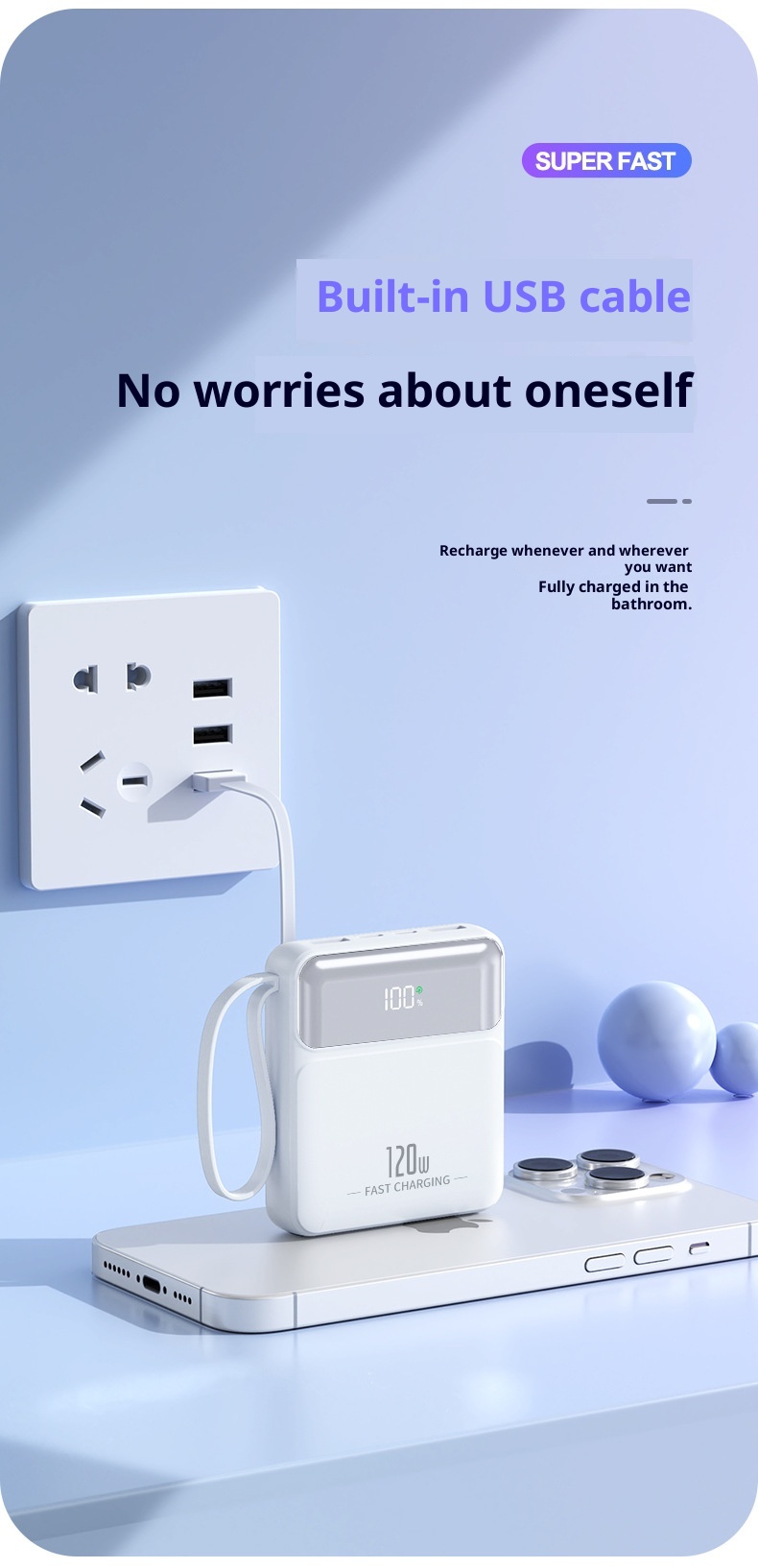 techglobe 3C-zertifizierte Mini-Powerbank mit ultraschnellem Ladekabel und großer Kapazität – kundenspezifische mobile Stromversorgung im Großhandel_voghion.com