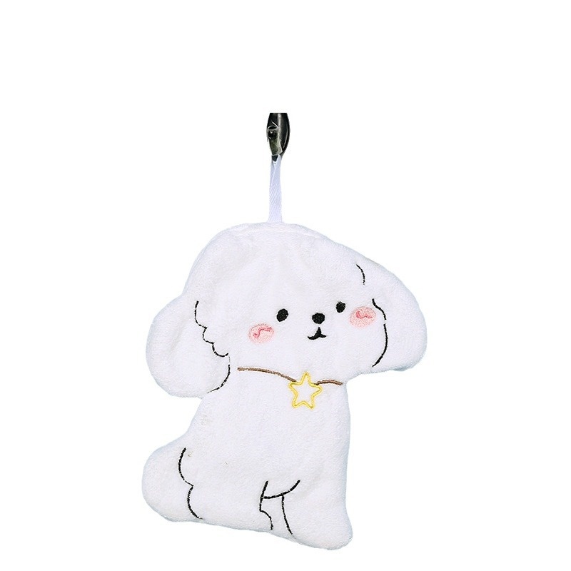 Lillian Dog Coral Fleece Kitchen Bathroom Non-Absorbent Cartoon Children's Hanging Towel Gift Hand Drying_voghion.com