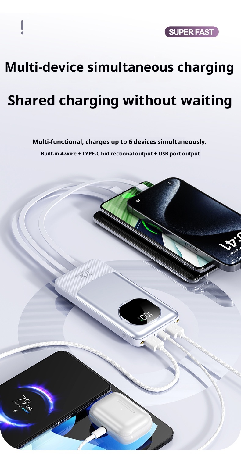 Techglobe 22,5W Powerbank mit großer Kapazität (20000mAh), integriertem Kabel, Schnellladefunktion, leicht, Geschenkidee, mobile Powerbank, personalisierbar_voghion.com