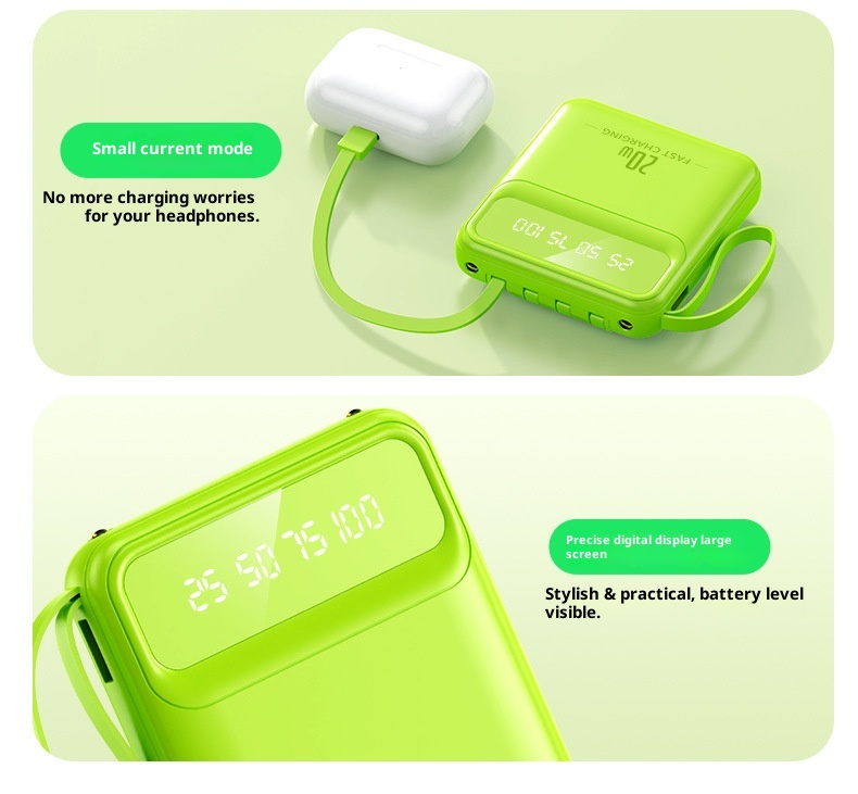 TechGlobe Gift Power Bank Wholesale Mini With Built-in 20000mAh Large Capacity Digital Display Portable Charger Data Cable_voghion.com