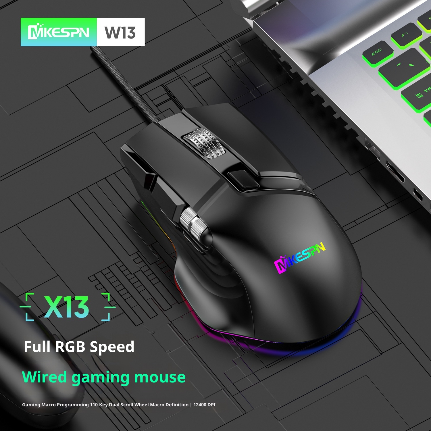 Digitex Digitex Ro Definition Dual Scroll Wheel Swinging Full Speed Gaming Mouse, Computer Accessories E-sports RGB Desktop Usb_voghion.com