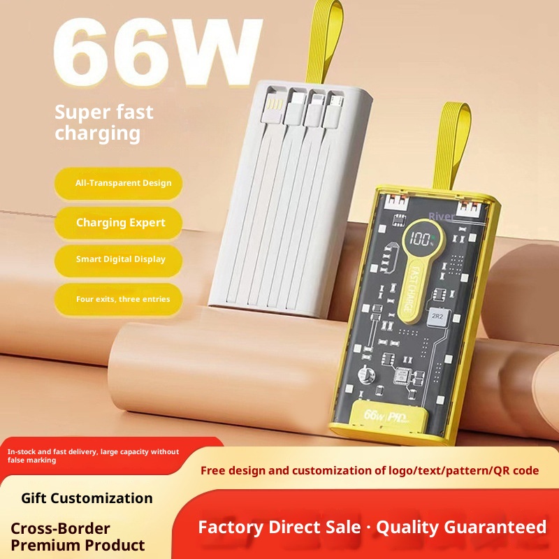 techglobe Cross-border Fast Charging 66W Transparent 20000mAh Bank Punk Style With Built-in Night Light Digital Display Portable_voghion.com