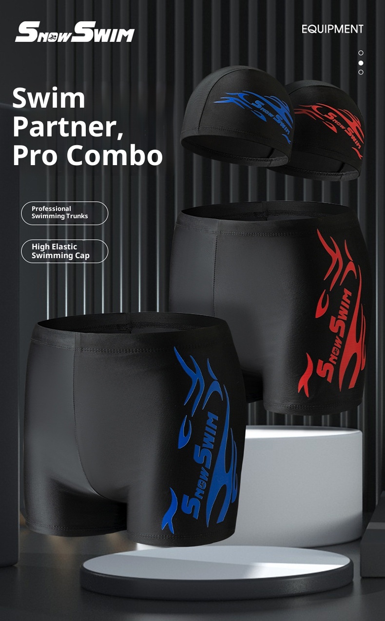 001 Factory Direct Men's Boxer Polyester Flame Hot Spring Comfortable Plus Size Adult Quick-Dry Trunks Swim Cap Set_voghion.com