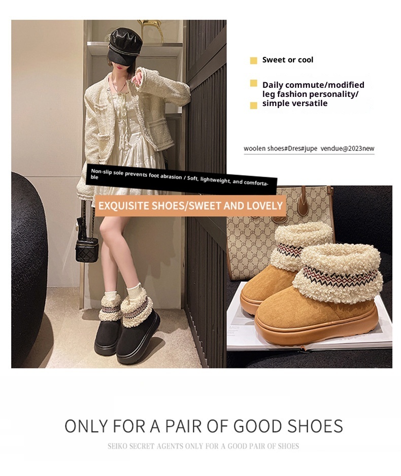 Zees Qidan Shoe Factory Women's Winter Snow Boots Korean Style Fleece-Lined Warm High-Top EVA Thick Sole Non-Slip Heel Cotton_voghion.com