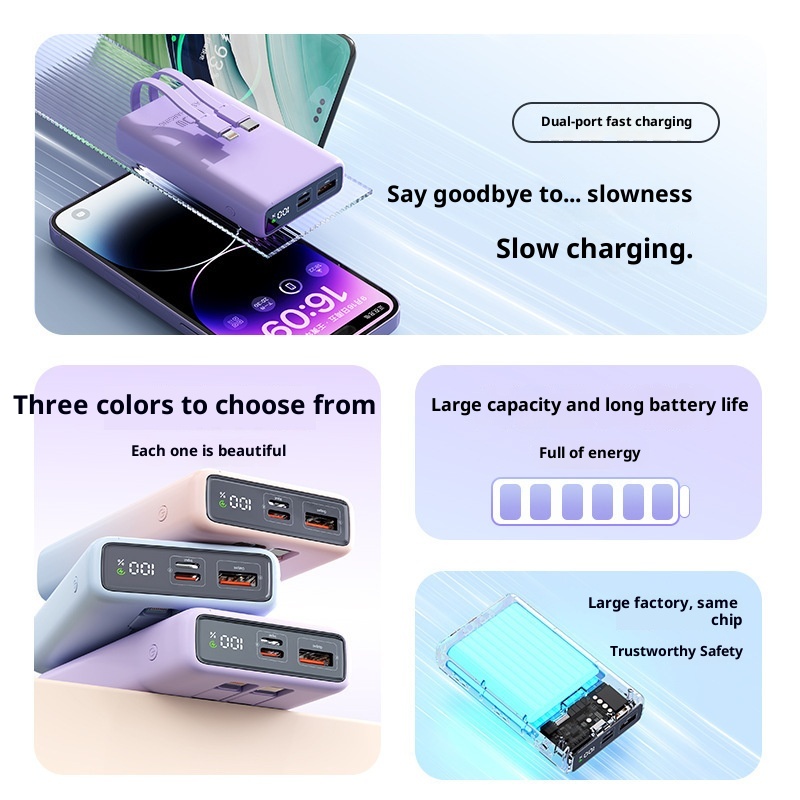 techglobe Cross-Border Exclusive 20000mAh Dual-Direction 22.5W Fast Charging Capacity Power Bank Portable With Dual Cables Lithium_voghion.com