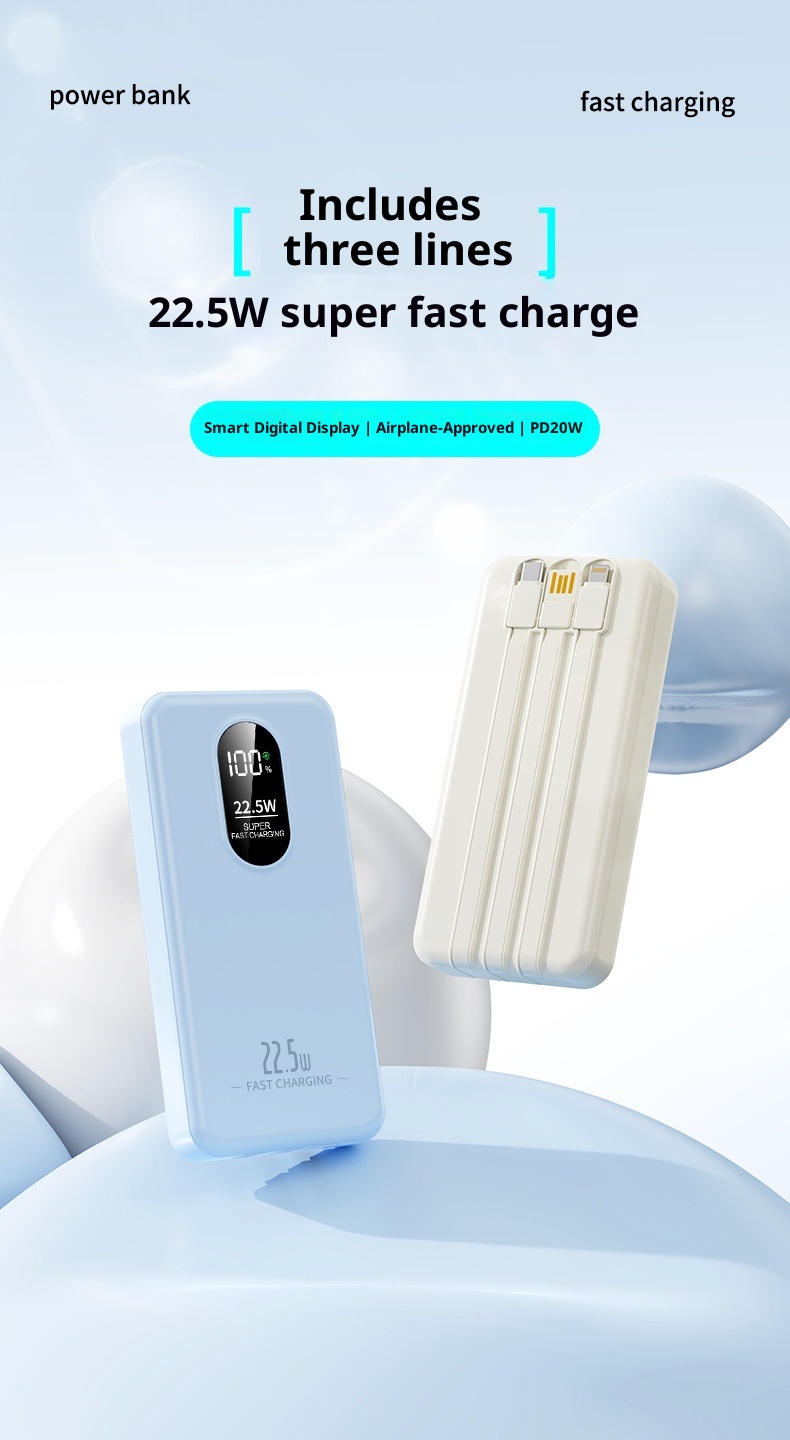 TechGlobe 2025 New Model 22.5W Super Bidirectional Fast Charging 20000mAh Built-in Cable Bank Mobile Power Supply Printing_voghion.com