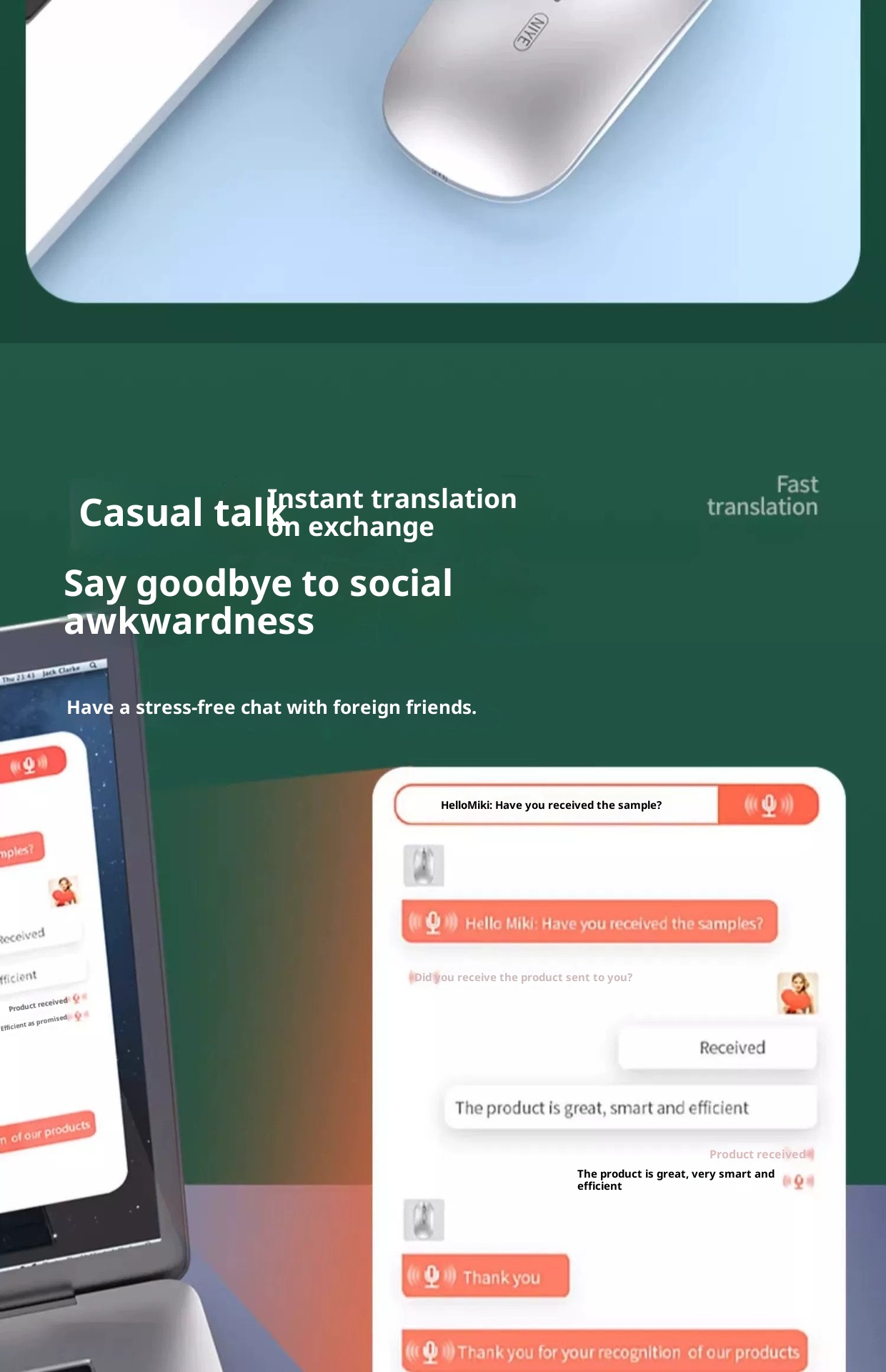 Digitex Digitex AI Smart Wireless Bluetooth Mouse Voice Control Input Text Translation Rechargeable USB Connection To Computer_voghion.com