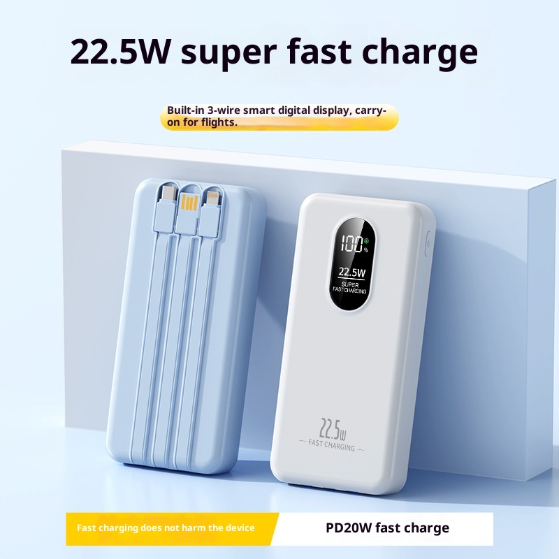 TechGlobe 2025 New Model 22.5W Super Bidirectional Fast Charging 20000mAh Built-in Cable Bank Mobile Power Supply Printing_voghion.com