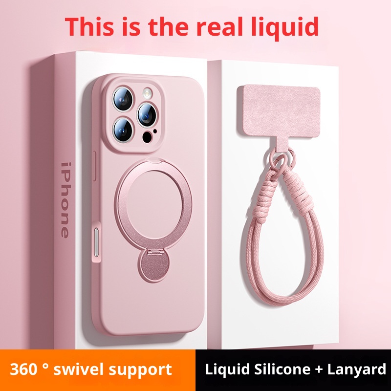 Étui de protection intégral en silicone liquide TechGlobe avec support à 360°, compatible iPhone 17 et iPhone 16 Pro, et dragonne._voghion.com