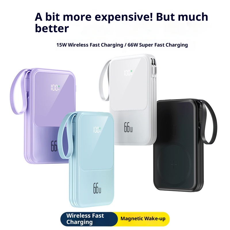 TechGlobe Built-in Dual-Wire Magnetic Wireless Charging Power Bank 10000mAh Mini Compact Portable Charger_voghion.com