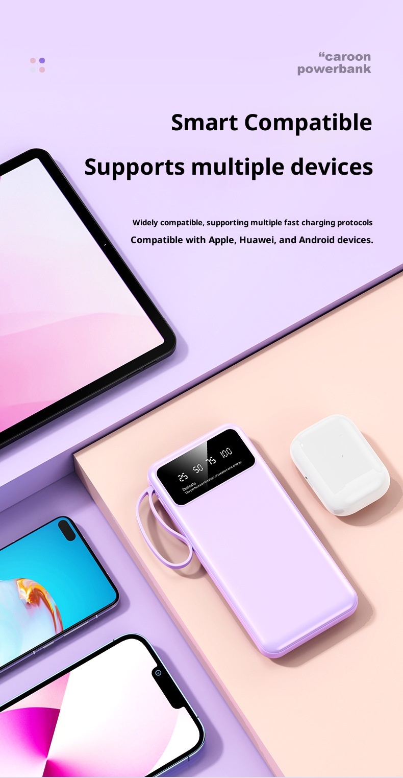 techglobe Bank 20000mAh Large Capacity With Built-in Cable Ultra-thin Shared Mobile Power Gift Custom Cross-border_voghion.com