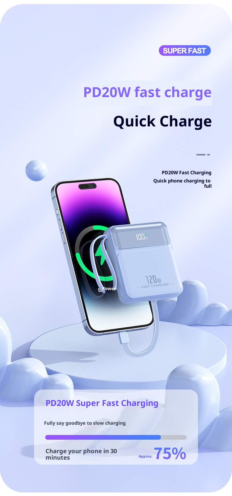 techglobe 3C-zertifizierte Mini-Powerbank mit ultraschnellem Ladekabel und großer Kapazität – kundenspezifische mobile Stromversorgung im Großhandel_voghion.com