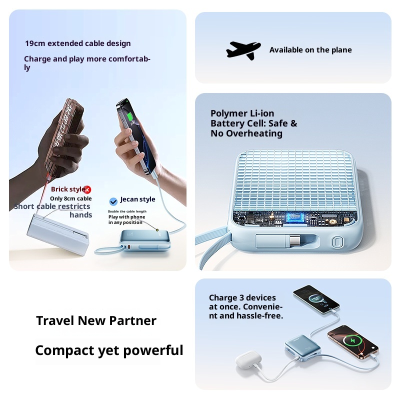 techglobe JileTang Nuovo alimentatore portatile compatto da 10000 mAh con cavo, ricarica rapida da 22,5 W, dropshipping_voghion.com