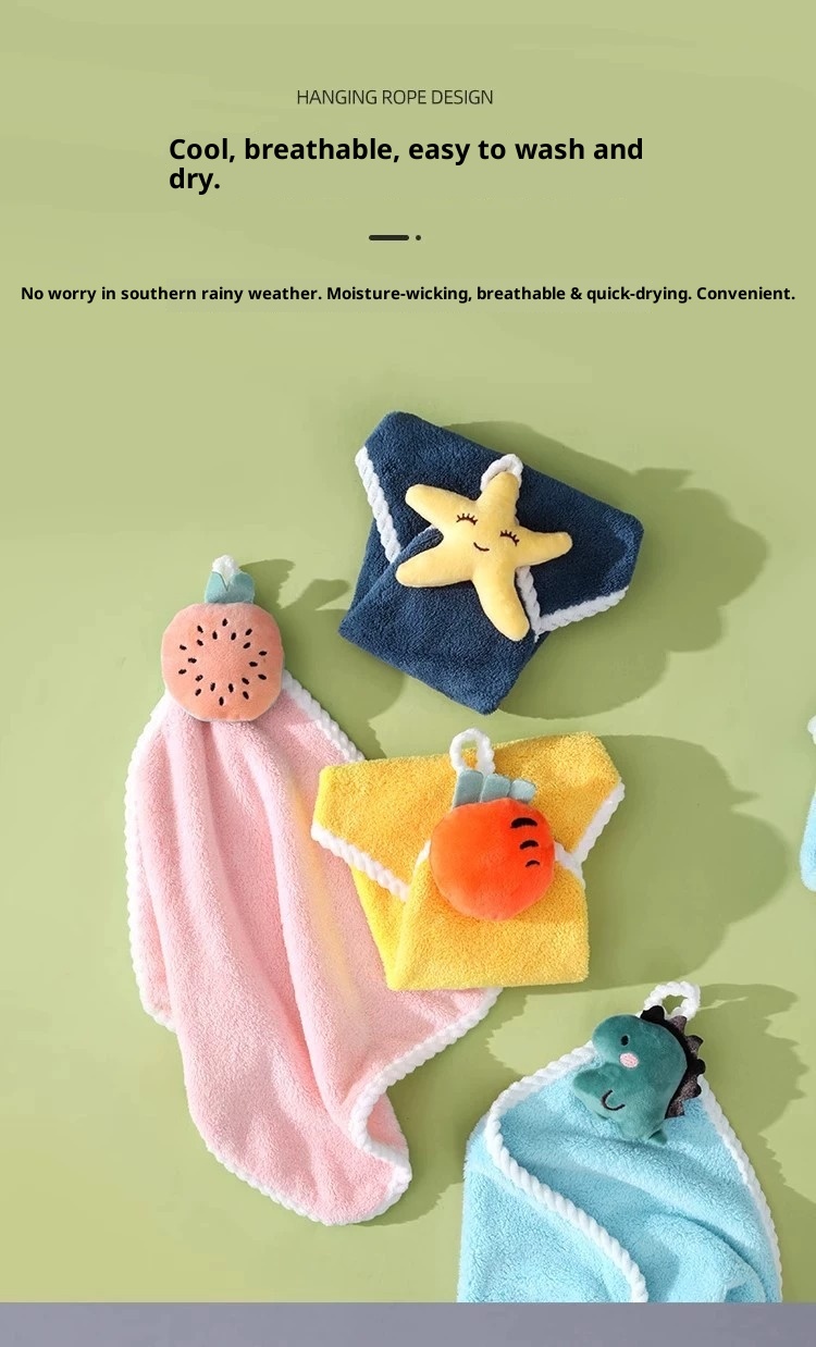 Lillian Hanging Cute Cartoon Home Bathroom Hand Small Square Towel Non-Shedding Soft And Dirty-Resistant_voghion.com