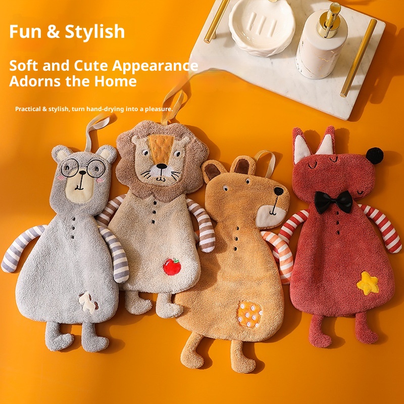 Lillian Cartoon Hanging Household Cute Animal Kitchen Hand Ball Bathroom Children's Square Towel_voghion.com