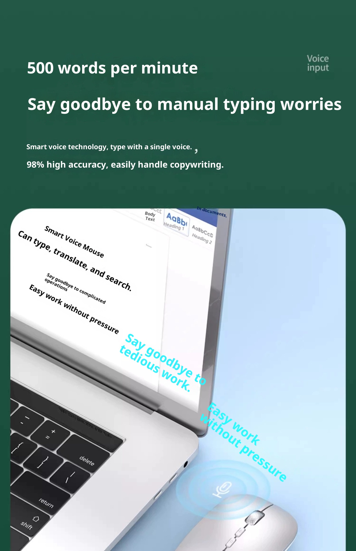 Digitex Digitex AI Smart Wireless Bluetooth Mouse Voice Control Input Text Translation Rechargeable USB Connection To Computer_voghion.com