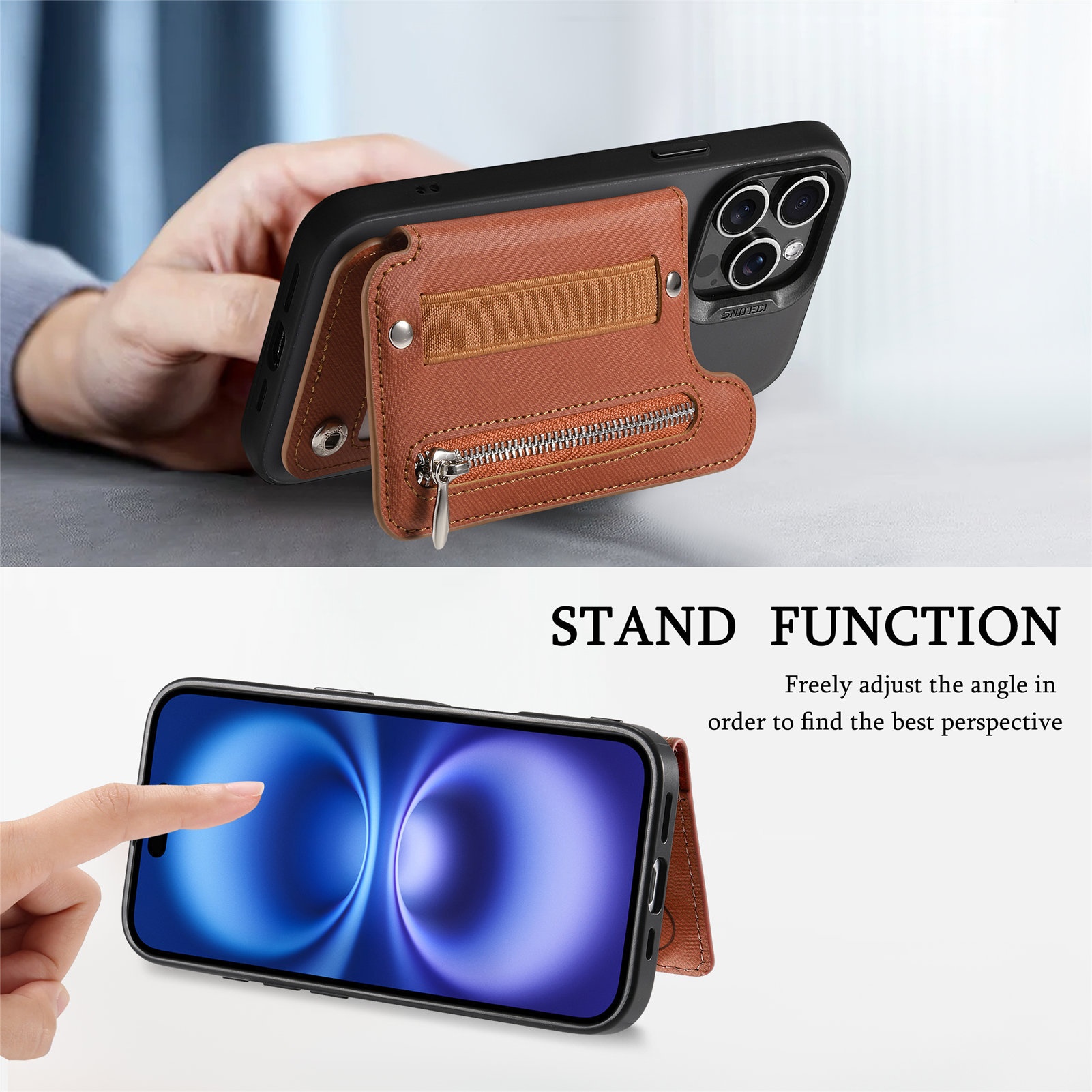 TechGlobe Rückseitenaufkleberhalter Kartenetui Links und Rechts Klappbar Große Aufbewahrung Brieftasche RFID Ständer Handytasche Handschlaufe Elastische Kordel_voghion.com