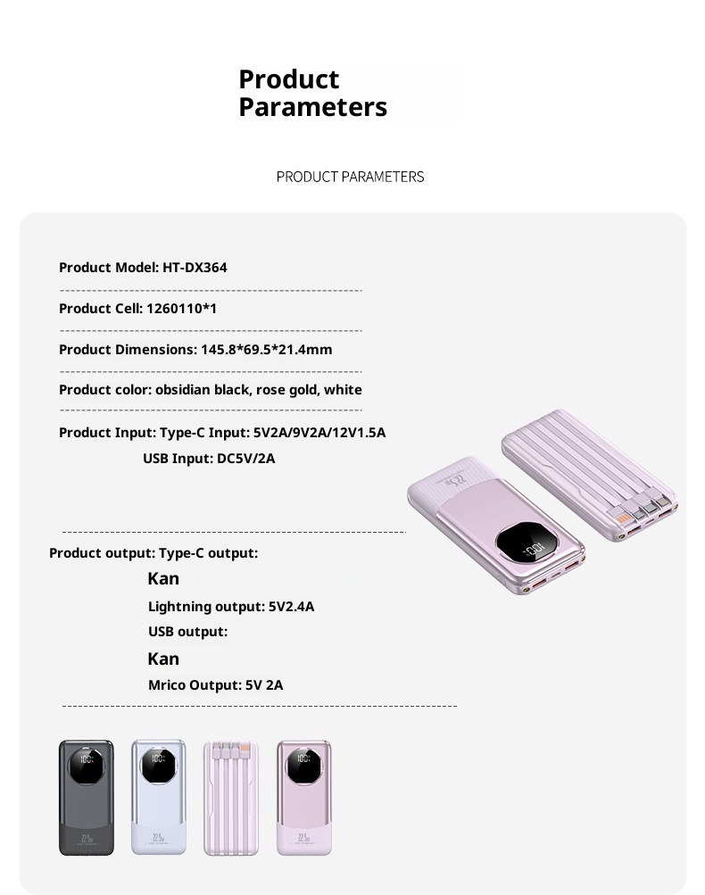 Techglobe 22,5W Powerbank mit großer Kapazität (20000mAh), integriertem Kabel, Schnellladefunktion, leicht, Geschenkidee, mobile Powerbank, personalisierbar_voghion.com