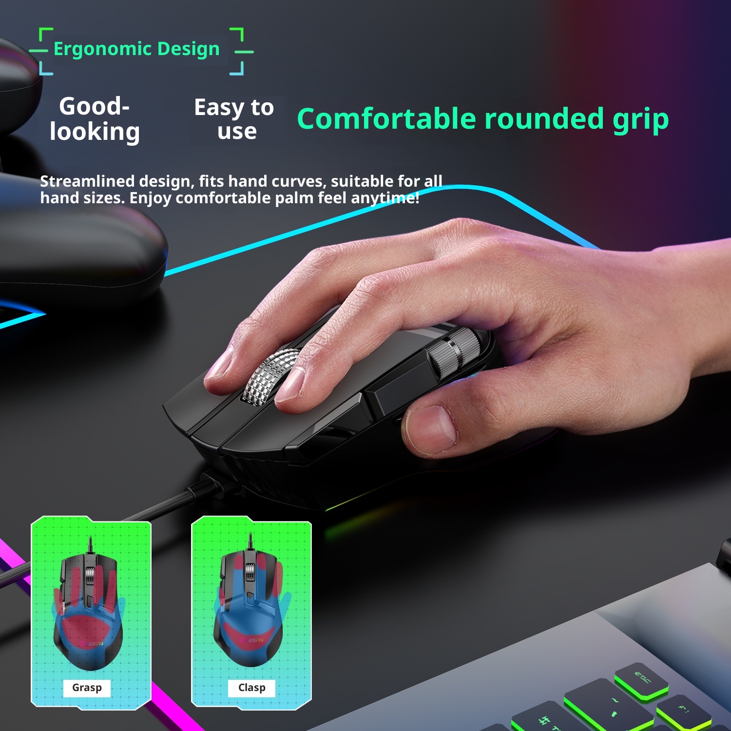 Digitex Digitex Ro Definition Dual Scroll Wheel Swinging Full Speed Gaming Mouse, Computer Accessories E-sports RGB Desktop Usb_voghion.com