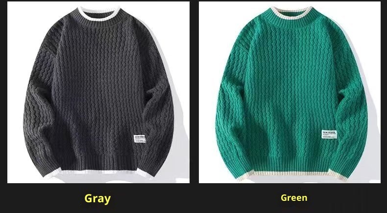 boy Boy Boy Boy Round Neck For Men, Autumn And Win, Lazy Style, Hand-Knitted Base Shirt, Youth Trendy Two-Piece Inner Layer_voghion.com