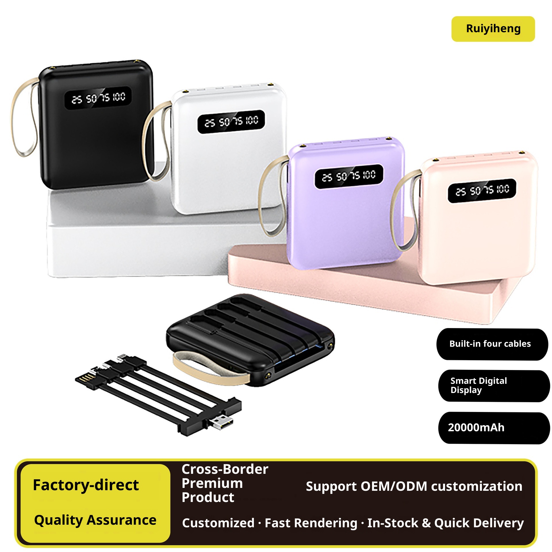 techglobe Mini-Powerbank mit integriertem Kabel, 20000 mAh Kapazität, Schnellladefunktion, Geschenkidee, individuell anpassbar_voghion.com