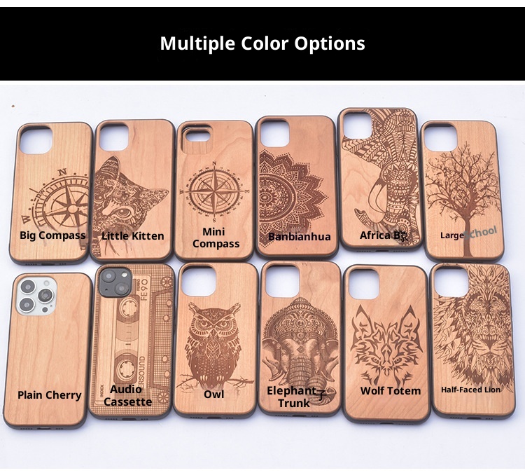 TechGlobe 14 Cherry Pattern Phone Case Arc Compatible IPhone 17 Pro Bamboo Wood Color Protective Cover_voghion.com
