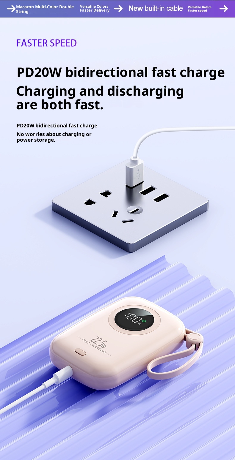 techglobe 2025 New Mini 20000mAh Super Fast Charging With Built-in Cable Power Bank Gift_voghion.com