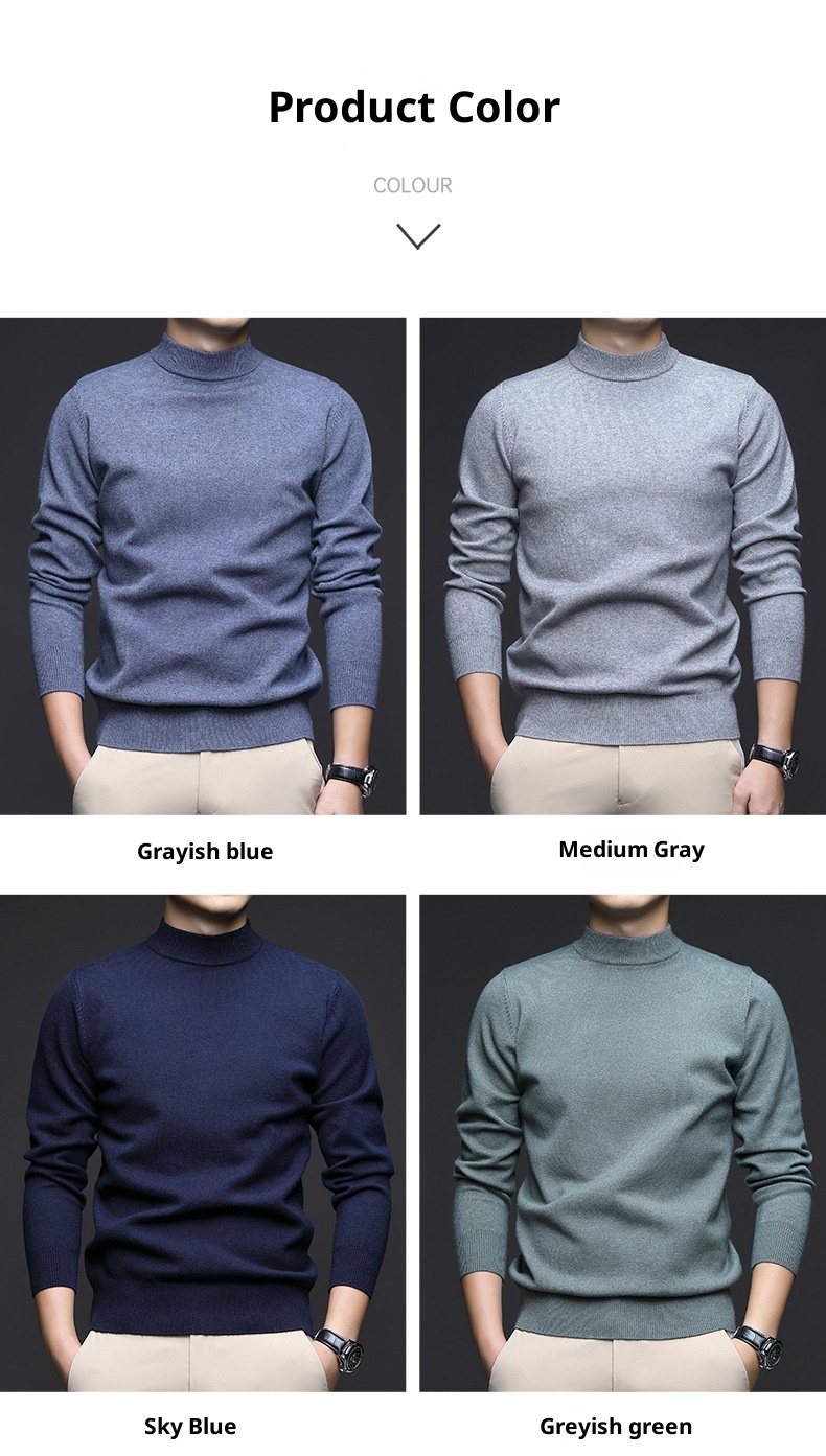 boy Boy Boy Boy Wholesale High Volume Men's Wool Blend Quality Half Turtleneck Multi-color Korean Version Youth Casual Base Sweater Men_voghion.com