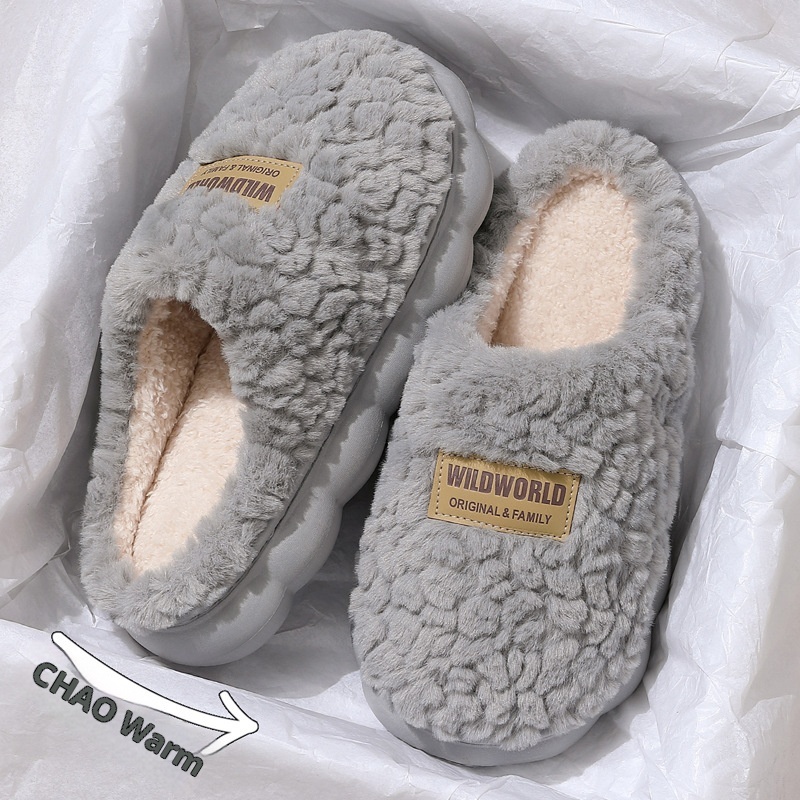 Zees Plush Warm Cotton For Women Indoor Home Bedroom Non-Slip Men's Furry Slippers Men Winter_voghion.com