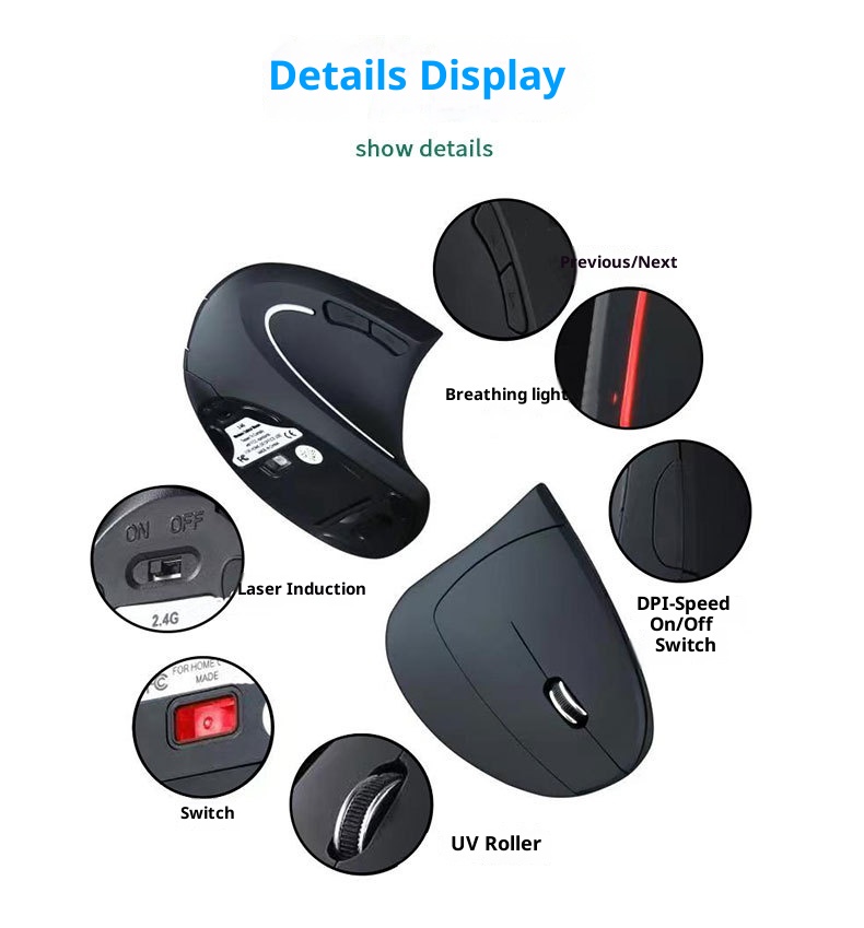 Techglobe New Business Rechargeable Wireless Black Foreign Trade Cross-Border E-commerce Computer Laptop Vertical Mouse Wholesale_voghion.com