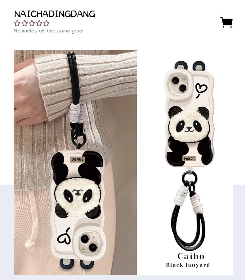 TechGlobe Plüsch-Panda-Lanyard, kompatibel mit iPhone 16 Pro, iPhone 15, niedliche, stoßfeste Silikonhülle, iPhone 14, unsichtbarer Doppelständer, iPhone XR_voghion.com