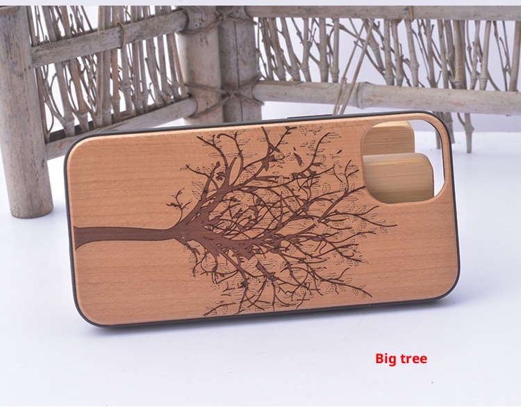 TechGlobe 14 Cherry Pattern Phone Case Arc Compatible IPhone 17 Pro Bamboo Wood Color Protective Cover_voghion.com